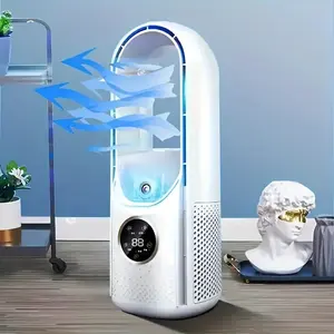 Portable Bladeless Air Conditioner with Night Light – 6-Speed & Purifier, Quiet USB Desktop Cooling Tower Bedrooms & Rooms, White