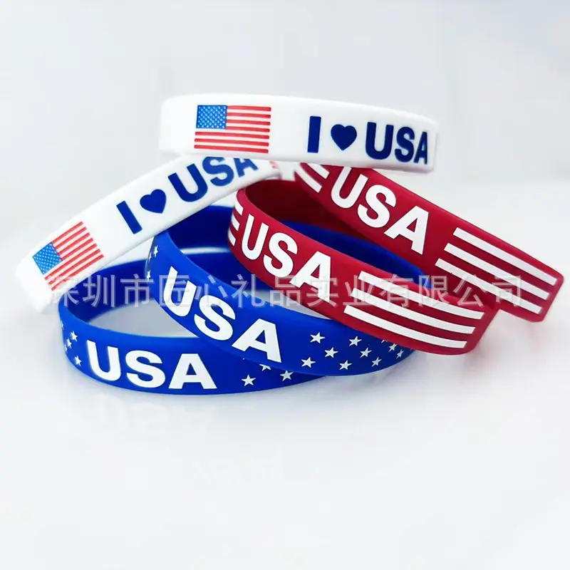 Patriotic USA Flag Cuff Bangle, Colorful Stars and Stripes Silicone Bracelet, Elastic Jewelry for Independence Day and Memorial Day, Colorful Bracelet, Elastic Bangle, Stars Stripes, Unisex Wear, Elegant, Creative Accessory, Fashion, One Size