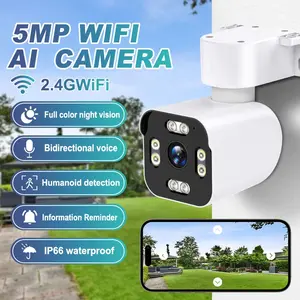 5mp Outdoor 2.4g Wi-Fi Security Camera, 360° Ptz Camera, 4x Zoom, Motion Tracking, Color Night Vision, Dual Audio, Ip66 Waterproof, Alexa Compatible, Wireless Outdoor Camera