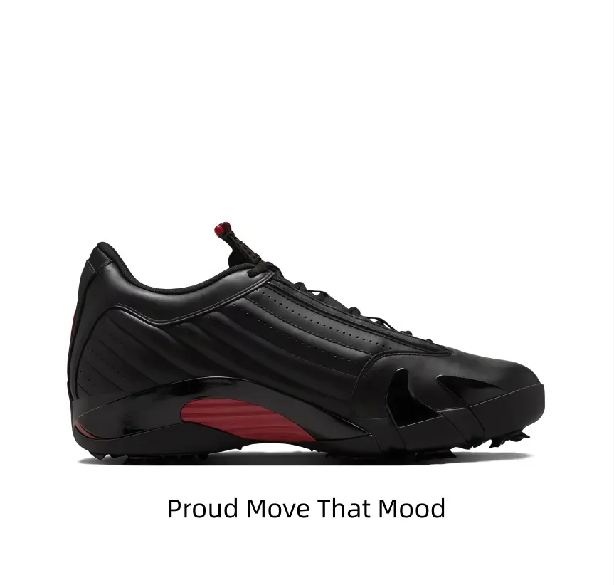 Collectibles Athletic Training Leather Trainers - Streamlined Ribbed Casual Sports Shoes, Tiny Red Pull Tab Adds Subtle Pop to All-Black Minimalist Office Walking Shoe Outfits
