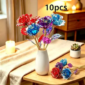 10 Rose Artificial Flowers,flower bouquet,teenage girl gifts,teengirlgifts,High-End Decor, Mother's Day, Valentine's Day, Wedding Gift, Artificial Flowers, Decorative Flowers Bouquet,graduation gifts Plants Ornaments Fruit Room Color White Table