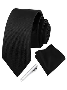 Men's Solid Color Tie and Handkerchief Clip Set, Fashion Formal Accessory, Ideal Gift for Business People, Perfect for Business Attire, Plain Ties, Plain Pocket Tie