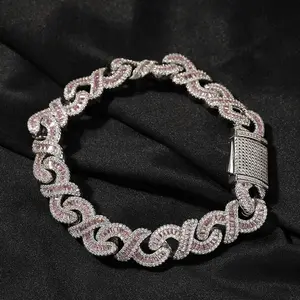 12mm Hip Hop Cuban Link Necklace, Men's Iced Out Chain with Color Ladder Zircon and Infinity Clasp, Rapper Statement Piece
