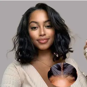 Glueless Bob Wig Human Hair Pre Plucked Wear and Go Wigs Pre Cut Lace Body Wave Short Bob Lace Front Wigs for Black Women Upgraded No Glue 4x4 Lace Closure Wigs (12 Inch)