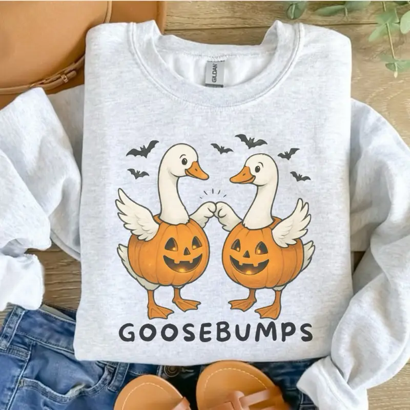 Goose Bumps Halloween Sweatshirt - Ash Grey - Halloween Sweatshirt Cotton Fabric