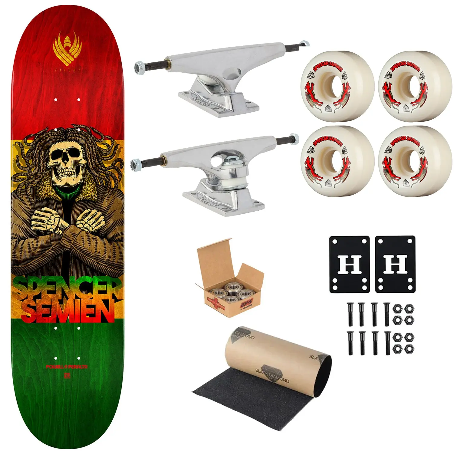 Powell Peralta Premium Flight Skateboard Semien Dreads 8.25" Krux Trucks, Dragon Formula Wheels, Independent Bearings