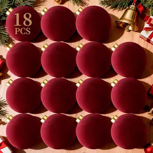 Christmas Tree Ornaments Balls: 3.15"  Red Flocked Shatterproof Christmas Ornaments Set - 18 Pack Hanging Matte Xmas Trees Decorations Bulk for Neutral  Decor