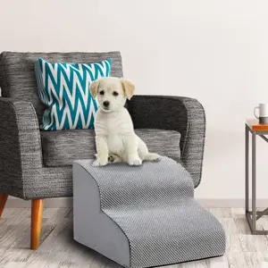 Pet Stairs Dog Steps 2 Step Grey Ramp for Small Dogs Indoor Couch Sofa Bed Portable Non Slip Carpeted Ladder for Cats Senior Pets