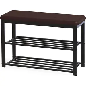 Elegant Entryway Shoe Storage Bench with Cushioned Seat and Bronze Frame