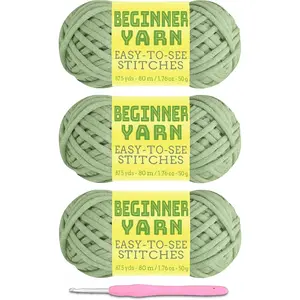 3x50g Beginners Sage Green Yarn, 260 Yards Sage Green Yarn for Crocheting Knitting, Easy-to-See Stitches, Worsted Medium #4, Chunky Thick  Nylon Blend Yarn Yarn for Crocheting