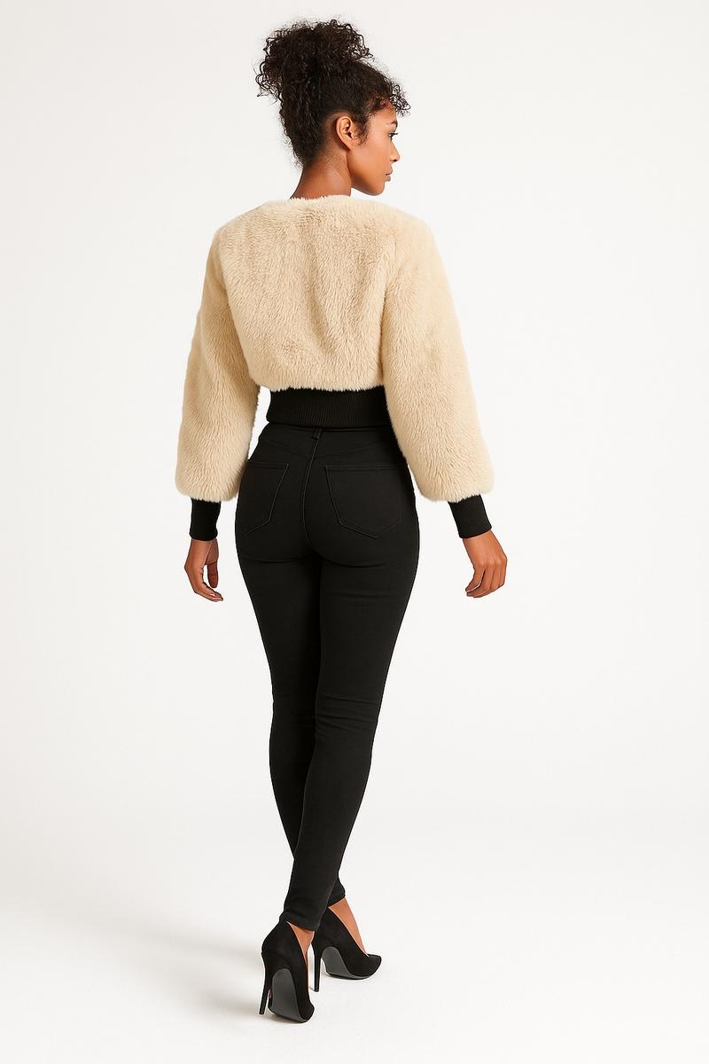 Women's Fashion Spliced Wool Short Jacket Comfortable Long Sleeve Style Outerwear Polyester Casual Thick Garment Womenswear Coats Soft Tops