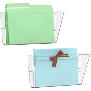 2 Pack Clear Single Pocket Wall File Holder Hanging Wall Organizer, Wall Mount Mails Magazines Organizer for Office and Home