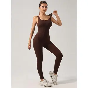 Women's Seamless One-Piece Hip Lift Crew Neck Tummy Control Jumpsuit with Tank Top, Tummy Control Dance & Fitness & Workout Set, Stretch Sportswear for Outdoor Activities