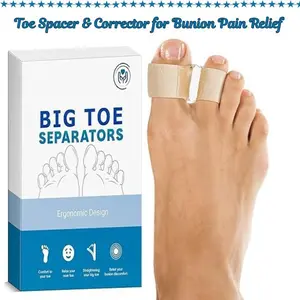 Silicone Gel Toe Spacer and Corrector for Adults - Nail Care Bunion Relief, Pain Alleviation, Overlapping Toes Fix, 2-Loop Alignment, Day & Night Wear, Washable (Beige M)