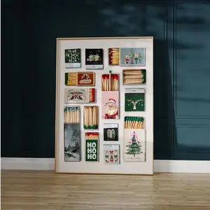 Christmas Matchbox Print - Trendy Matches Poster, Vintage Matchbook Wall Art, Cute Christmas Decor for Dorm Room, No Frame