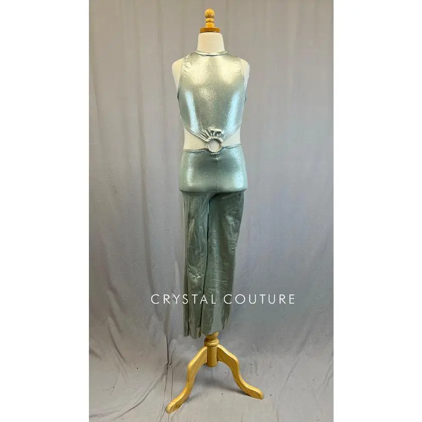 Silver Holographic Wide Leg Jumpsuit