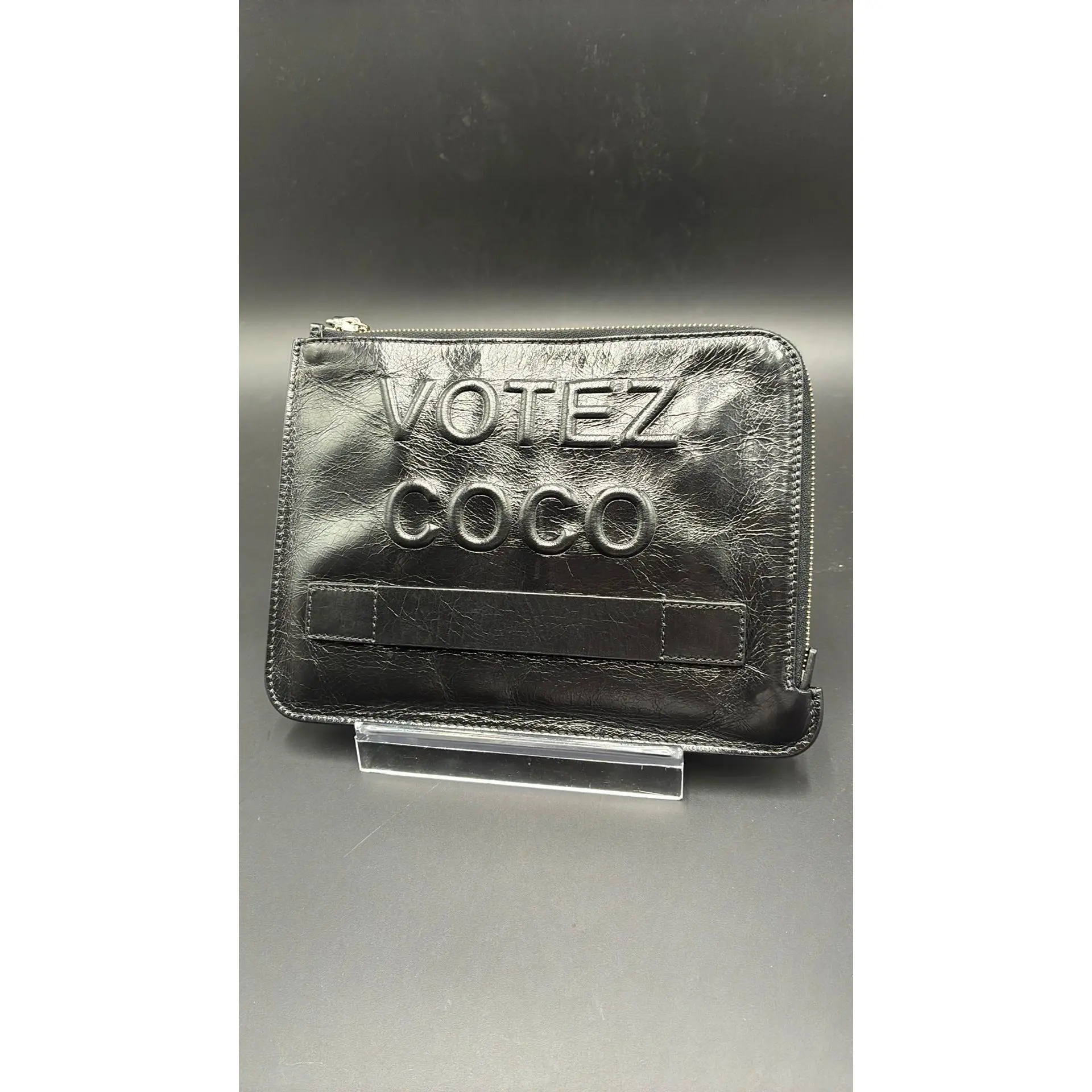 Pre-owned CHANEL Leather Luxury Bags & Accessories Distressed Votez Coco Clutch Bag, Black Date Code: 20952866. Entrupy ID: YB9M2YD.