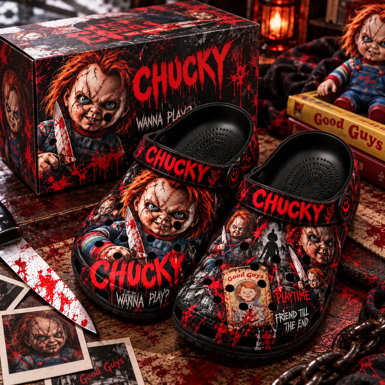 Chucky Horror Clogs for Men & Women, Scary Doll Graphic Slip-On Shoes, Halloween Casual Garden Sandals, Horror Movie Fan Gift