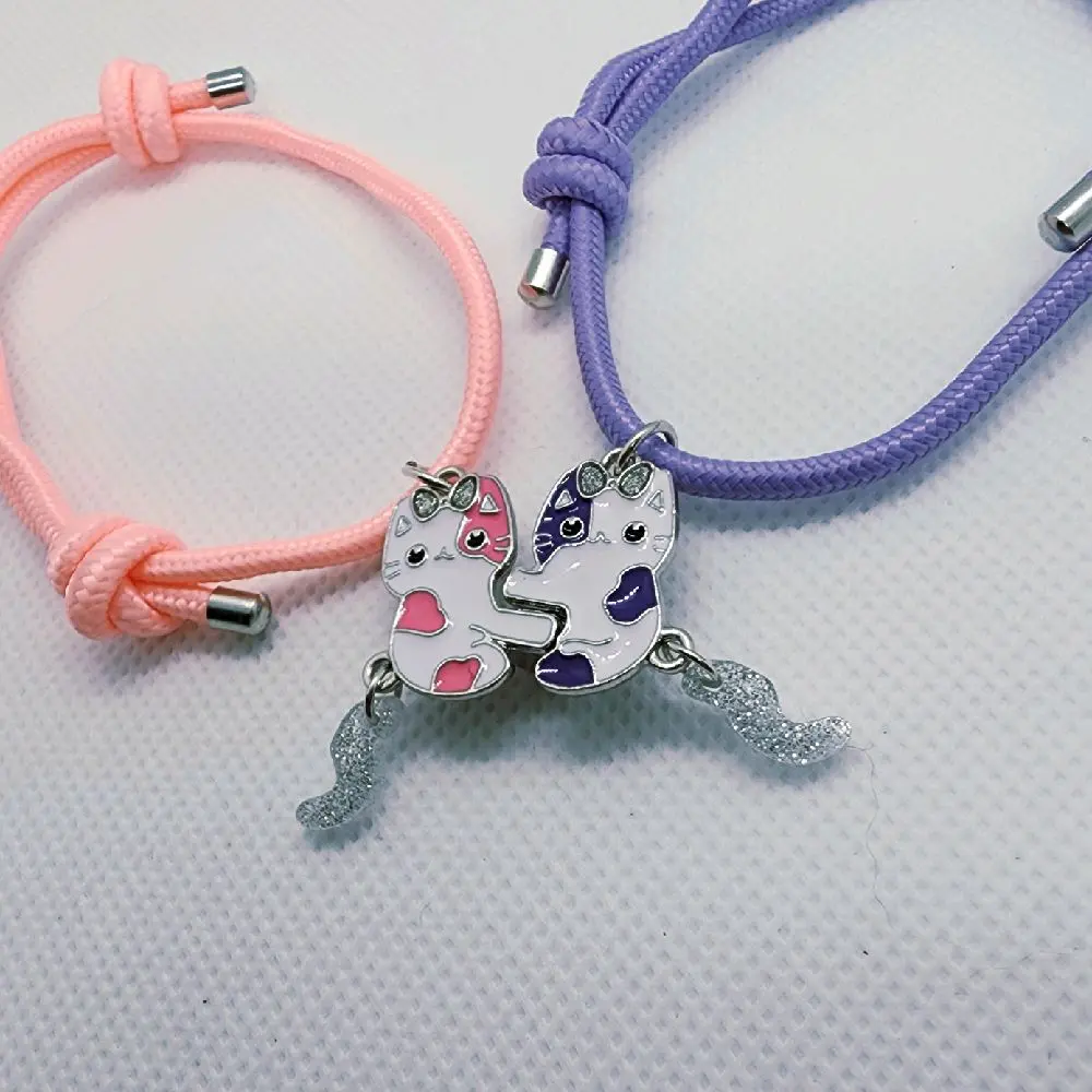 Matching Bracelets For Couples Magnetic Cat Charms Gift For Girlfriend or Boyfriend Cute Kitty Jewelry