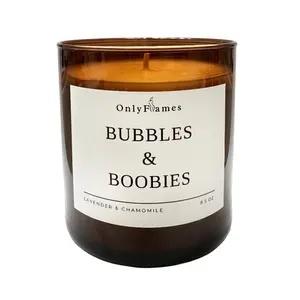 OnlyFlames Bubbles & Boobies Naughty Jar Candle, Soy Candle, Non Toxic Candle, Funny Candle, Sexy Candle, Aromatherapy, Room Decor, Decoration, Fragrance, Home Decor, Gift, Relaxation Lavender Scented, Bubble Bath, Relax & Unwind  8.5 oz