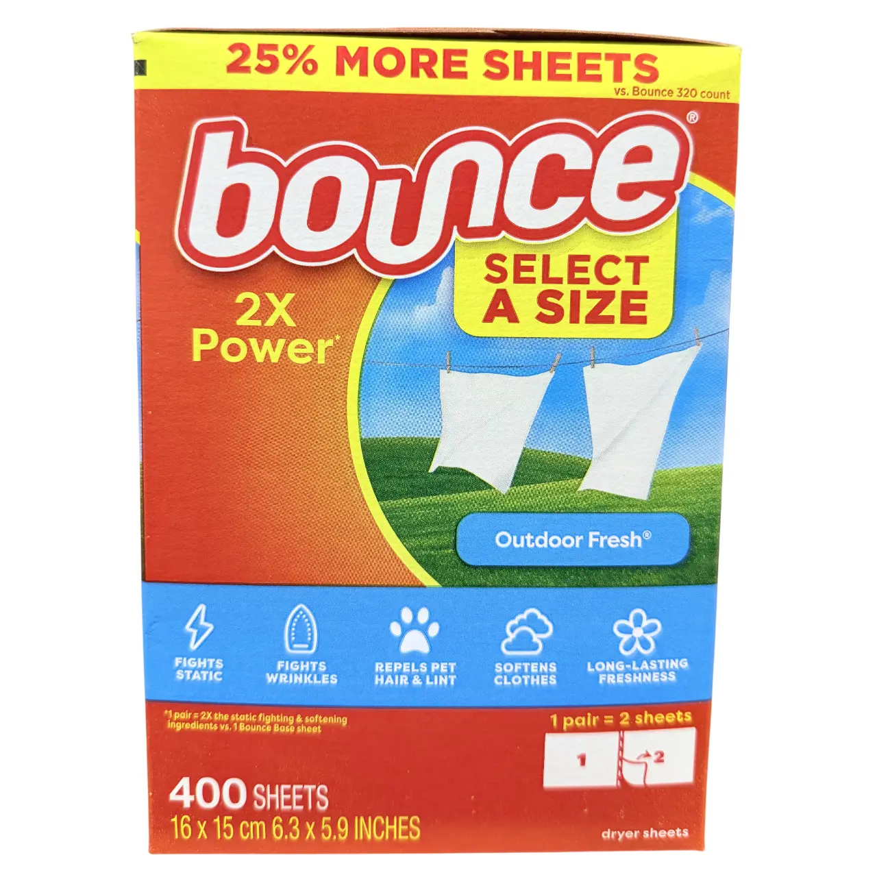 Bounce 400ct Outdoor Fresh Select-A-Size Dryer Sheets – 2X Power Static & Wrinkle Fighter