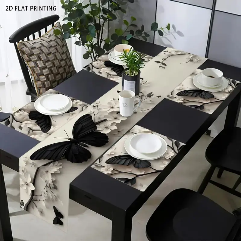 1/5/7 piece set butterfly floral pattern table flag, Placemat, placemat set, Table mats, Table Placemats, Rectangular, holiday table decoration, suitable for indoor and outdoor use, family dinners, party decoration, Dining Table Mats