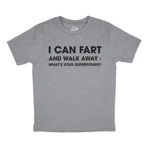 Youth I Can Fart and Walk Away Whats Your Superpower T Shirt Funny Gas Joke Tee for Kids Funny T Shirts Sarcastic Tops for Kid Funny Adult Humor Short Sleeve Novelty Tees for Kids Light Grey