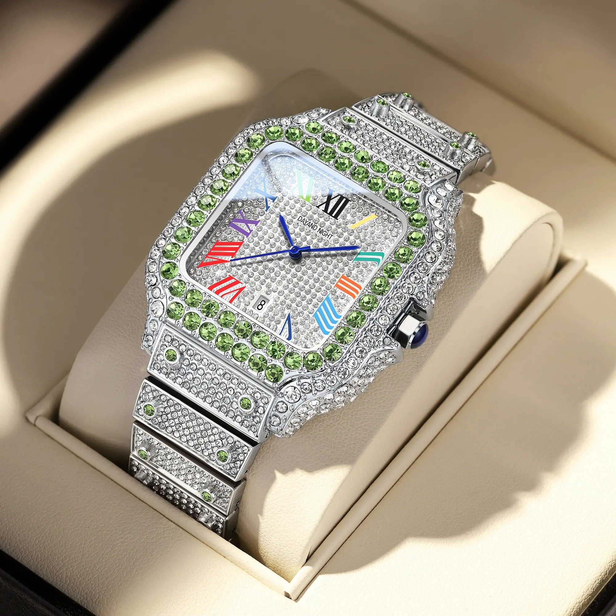 ? ? Quartz Watch with a Pearlized Dial and Rhinestone Bezel Rectangular Watch Not Working Vintage Cote D main image 3