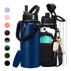 32oz Insulated Water Bottle, Gallon Stainless Steel Flask Water Bottle - Big Water Jug with Straw & Spout Lid, Paracord Handle, Carrier Bag, 32/40/64/128oz