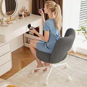 Raybee Furniture Vanity Swivel Chairs with Backrest, Fleece, Silent Wheels, Height Adjustable Cute Armless Velvet Office Reading Chair for Makeup Room, Bedroom & Home Decor Star Furniture