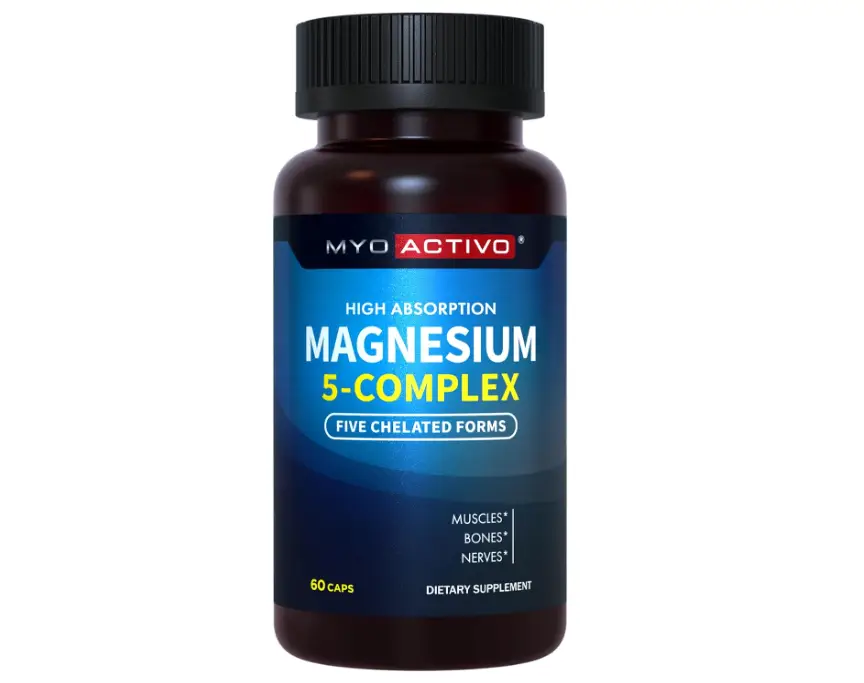 【MyoActivo】Nutrition 5-in-1 Magnesium Complex - High Absorption - Chelated Magnesium Glycinate, Malate, Citrate, Taurate, & Aspartate for Calm, Stress