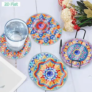 2D FLAT6pcs Diamond Painting Coasters Kit Classic Mandala DIY Diamond Dot Art Coasters Modern Animal Cartoon Waterproof Holiday ChristDIY Diamond Painting Kit for Adults & Beginners, No Skills Needed. Sparkling Art to Brighten Rooms & Perfect Festive Gift