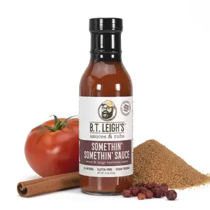 Somethin' Somethin' Sauce - Sweet & Tangy Barbecue Sauce by B.T. Leigh's Sauces & Rubs  - 15 oz Bottle - All Natural - Vegan - Gluten Free - Barbecue Grilling Sauce - Made in USA -  No Fillers - Small Batch - Artisan