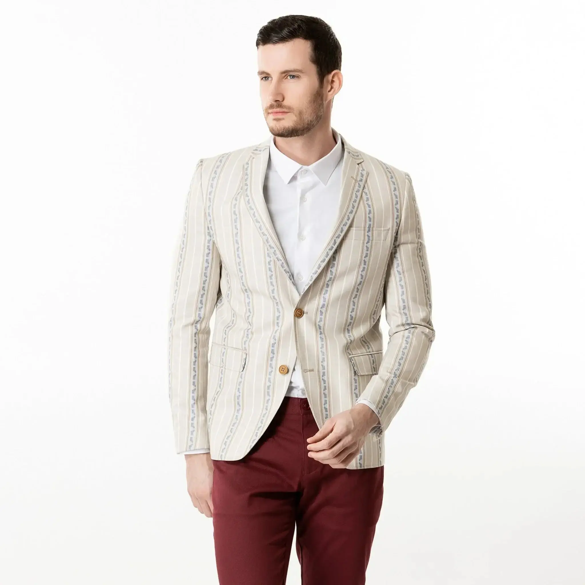 Slim Fit Blazer Cream And White Patterned