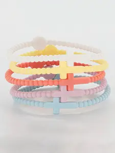 Simple Macaron Color Cross Bracelet Set, Kids Adult Silicone Bracelets, Couple Bracelets, Punk Style, All Seasons, Plain Pattern, Stackable Bracelet