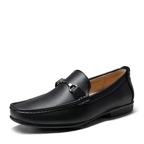 BRUNO MARC Men's Faux Leather Flat Heel Loafers - Slip On, Round Toe, Metal Horsebit, PU Insole, PVC Sole, Rubber Accents, Hand-Sewn Boutique-Style, Business Casual All Seasons Comfortable Shoes Loafers