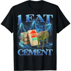 Humorous Cement Eating Cat Meme T-Shirt Showcasing Internet Memes for Gen Z