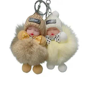 Women's Handmade Kawaii Aesthetic Cartoon Characters Keychains Dual Pack (Creamy White & Golden Yellow) - Soft PomPom Casual Charms with Bowties, Knit Hats, Buckle - Plush Pendants for Phone, Bag - Birthday, Valentine's Day Love Gift (Buy 1 Get 1 Free)