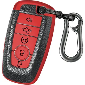 for Ford Key fob Cover,Texture case,with Keychain,Key Shell/Skin,5-Buttons fit 2018-2023 for Edge Explorer Expedition Fusion for Mustang Raptor Remote Key Vehicle Accessories,Red Texture