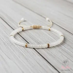 Sofia Natural Clear Quartz Stone Bracelet Healing Crystal Barrel Gemstone Braided Dainty Handmade Minimalist Style for Daily Use Gift for Her Him