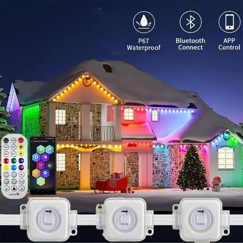 LED Smart RGB Full Color Outdoor Waterproof Eaves Light Multi-scene Mode IP67 Rated Rainproof and Dustproof Villa Exterior Wall Decorative Light Suitable for all seasons