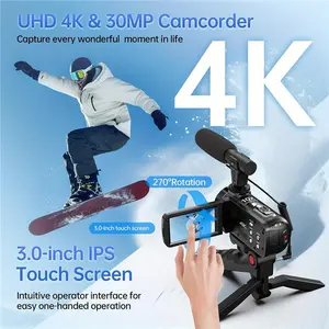 4K Camera 30 Megapixel Auto Focus 10x Optical 120X Smart Zoom, Vlogging Camera 3.0 IPS Touchscreen Digital Camera with Microphone, Tripod, Remote Control, 32G SD Card, 2 Batteries