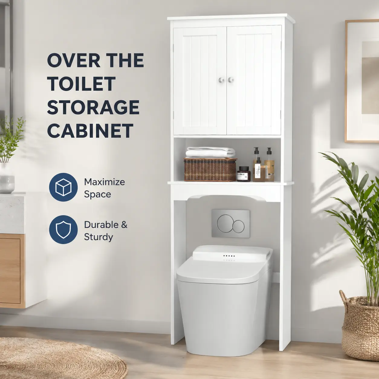 littleox Over The Toilet Storage Cabinet, Bathroom Shelf Over Toilet, Bathroom Storage Cabinet Organizer,Wood Bathroom Space Saver, White
