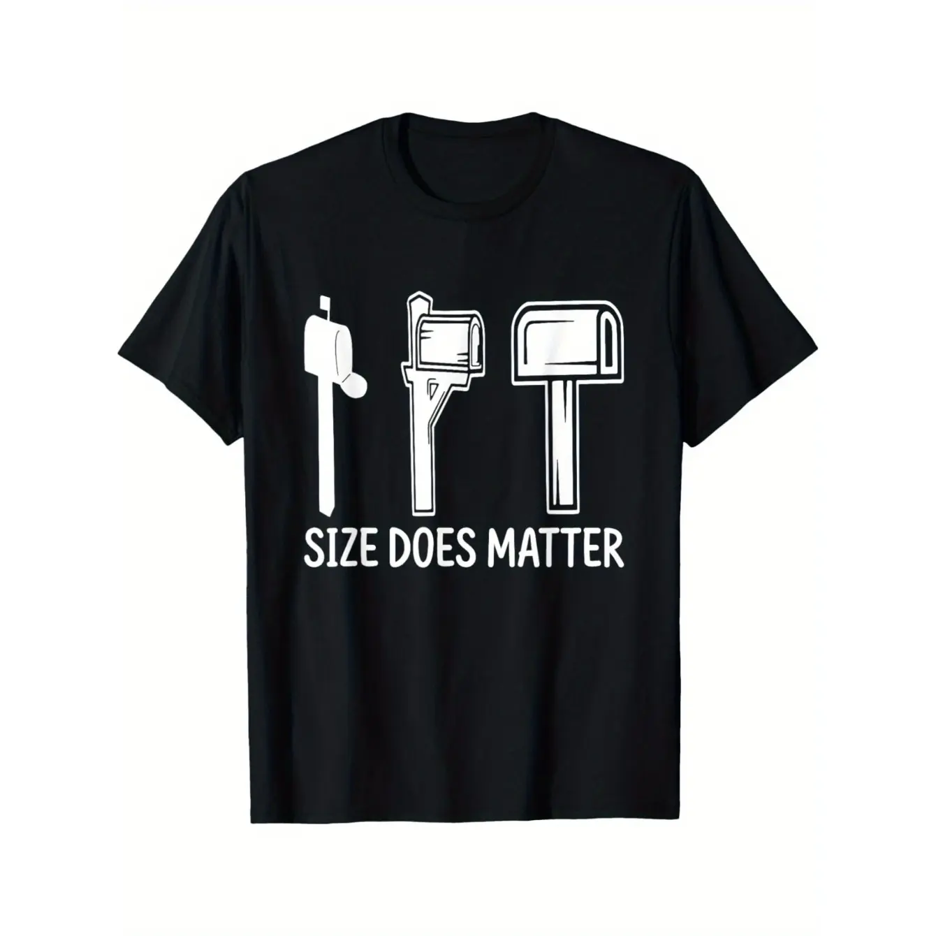 Men's Humorous Mailbox Size Joke Graphic T-Shirt - Short Sleeve Crew Neck Regular Fit Casual Wear | Soft & Breathable Fabric, Durable Print, Everyday Comfort, Machine Washable, Graphic Print Style Casual Social Occasions