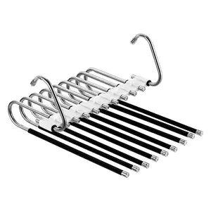 Transform Your Closet Chaos with These Space-Saving 9-Layer Hangers – Instantly Double Your Storage for Pants, Jeans and Leggings on Durable, Non-Slip Stainless Steel Frames