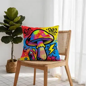Lightning Mushroom Pattern Pillowcase and Cushion, Soft Polyester Home Decor, Sofa and Bed Headrest, Moving and Holiday Gift