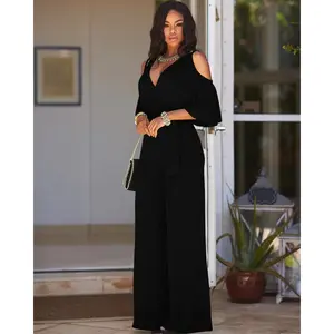 Autumn/Winter 2024 New Solid Color Belted Wide-Leg Pants Jumpsuit