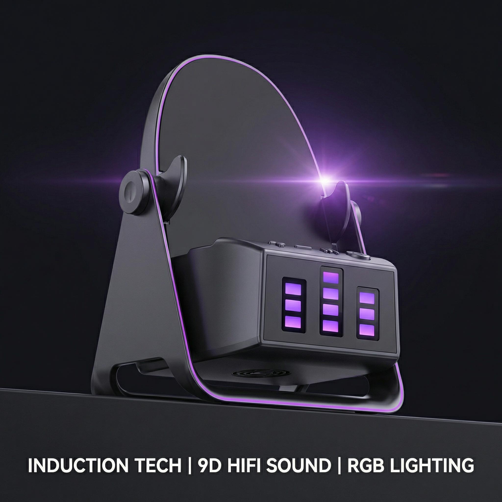 5-in-1 Wireless Induction Speaker Phone Stand，360° Adjustable，Power Bank，RGB Ambient Light，Universal Gift for Men Women