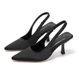 Spring Summer Pointed Toe Stiletto High Heeled Shoes Open Back Closed Toe Sandals Fairy Style High Heels to Match Skirts