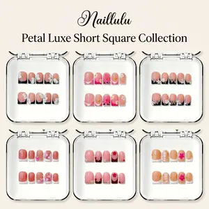 Naillulu ‌|‌ 10PCS 100% Handmade 0.8 inch Press on nails ‌|‌ Petal Luxe Short Square Acrylic Nails | For Daily, Date, Party & Wedding Occasions